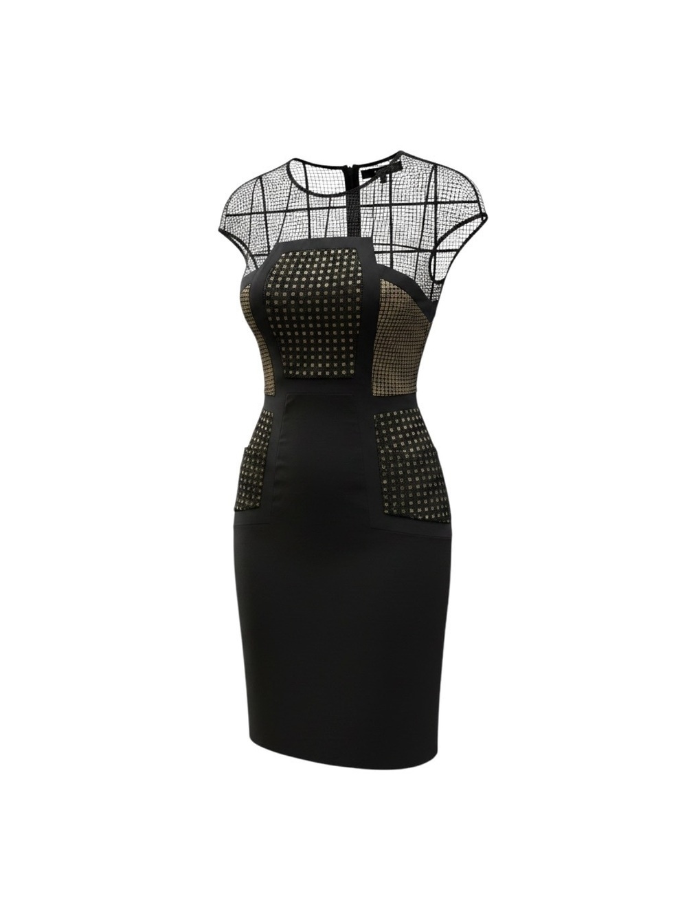 Lela Rose Black Sheer Mesh Silk Lined Cocktail Sheath Dress